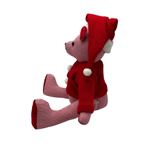 Santa Bear Doll Red & White Stripes Articulated w/ Hat & Removable Sweater - Picture 2 of 6